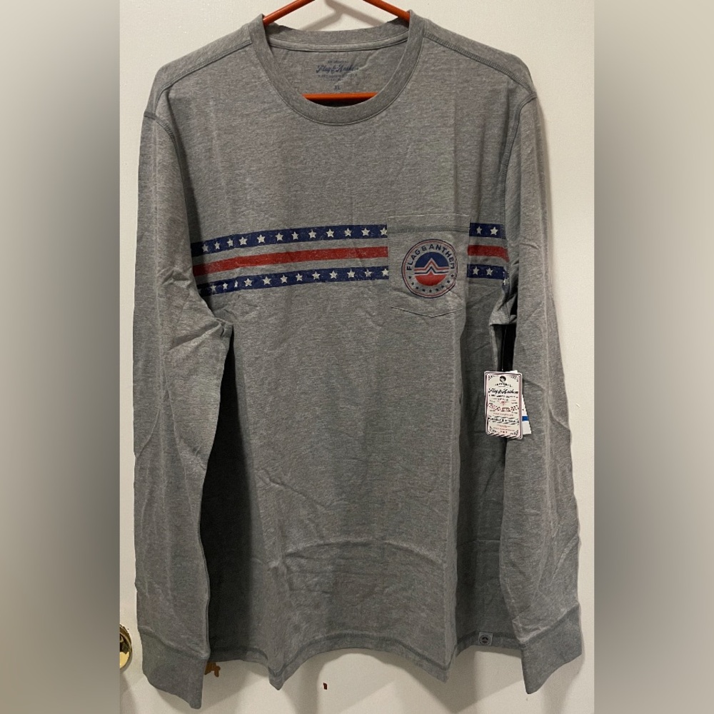 Flag & Anthem Men’s T-Shirt Long Sleeve Color Grey Heather Size XL Extra Large
